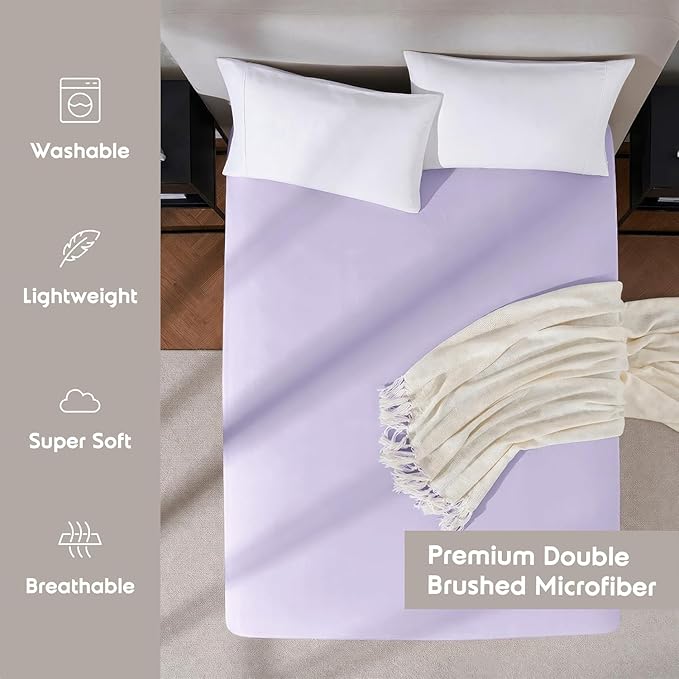 Nestl 4 Pack Lavender Fitted Sheet Extra Deep Pocket, Hotel Luxury Cal King Fitted Sheet Only Easily Fits 18 to 24 Inch Mattress, Super Soft, Wrinkle-Free and Breathable with Corner Straps