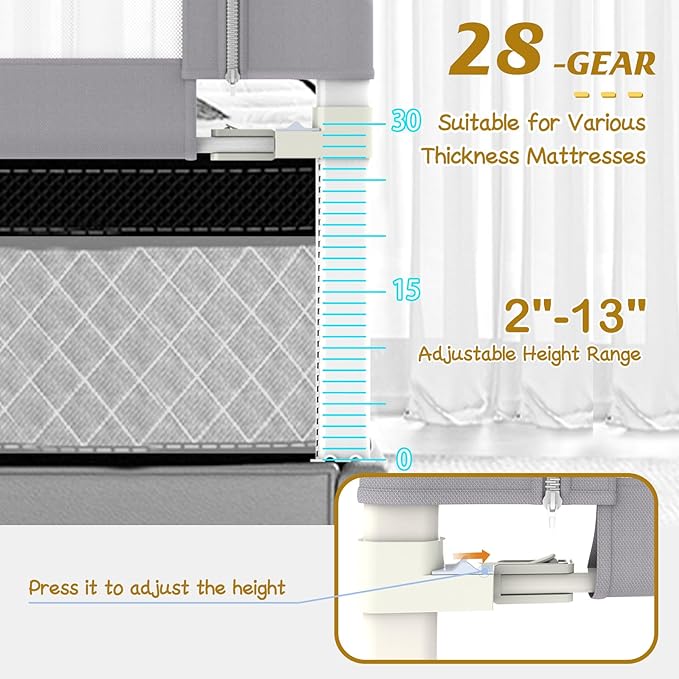 JWPEHOE Height Adjustable Bed Rail for Toddlers, Kids Safety Baby Bed Rail for Twin/Full/King/Queen Size Bed (3 Sides, 74 * 74 * 54 Inch)