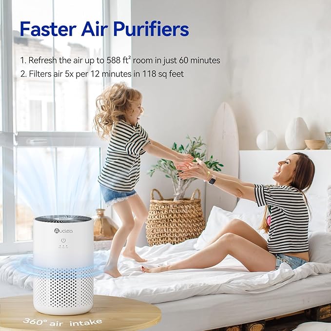 Aucleia Air Purifiers for Bedroom Home with H13 True HEPA Filter, 20dB Quiet Air Cleaner for Pets Hair Dander Odor, Smoke Dust Pollen, Aromatherapy Function, White