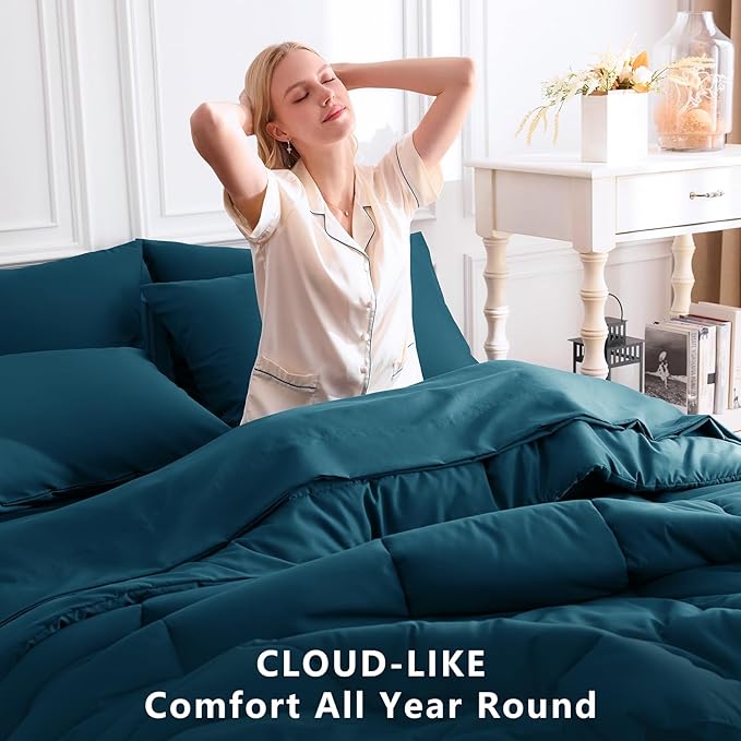 CozyLux Twin XL Comforter Set Lyons Blue, 5 Pieces Twin Extra Long Bed in a Bag for College Dorm, All Season Bedding Set with Stitch Quilted Comforter, Flat Sheet, Fitted Sheet, Pillowcases