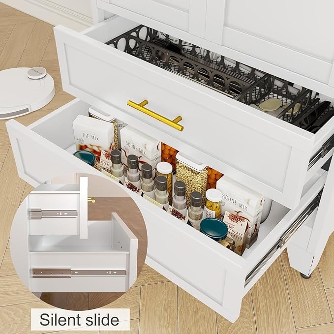 erosoei 71" H Metal Pantry Storage Cabinet,Office File Cabinets with 2 Drawers and Shelves, Kitchen Cupboard Storage Cabinet for Bedroom and Dinning Room（White）