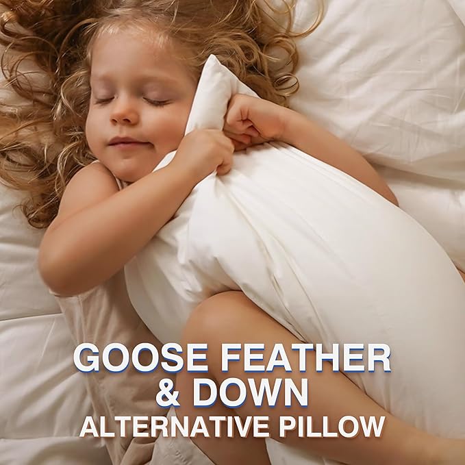 Feather Pillows Queen Size Set of 2 - Goose Down Hotel Bed Pillow for Sleeping, Soft 600 Thread Count Cotton Cover, Fluffy Support Surround Fill Polyester for Side, Back and Stomach Sleepers