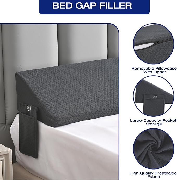 Queen Bed Wedge Pillow for Headboard Gap Filler, Long Triangle Wedges Bolster Nora Pillows for Sleepping,Between Mattress and Headboards,Must Have Home Essentials,Bedding Sets Collections Beds Decor