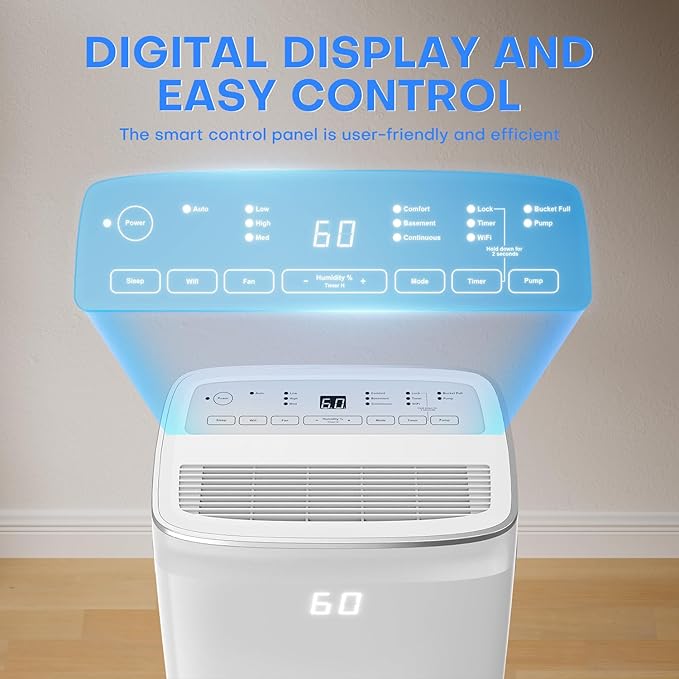 4,500 Sq.Ft Dehumidifier for Basement, Max 80 Pint/Day (Standard 60 Pint/Day) Smart WiFi Dehumidifier with Pump Drain Hose & Auto Humidity Control, Large Dehumidifiers for Home, RV, Bathroom, Bedroom