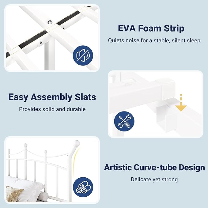 Allewie 14 Inches Full Size Metal Platform Bed Frame with Elegant Crown Iron-Art Headboard & Footboard, Sturdy Mattress Foundation with Under-Bed Storage, Easy Assembly, No Box Spring Needed, White
