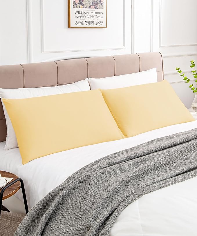 Warmstar Cotton Pillow Cases Queen Size Set of 2, 600 Thread Count Pillowcases 20x30 Inches, Soft Long Staple Cotton Pillowcases Breathable with Envelope Closure,Mustard Yellow