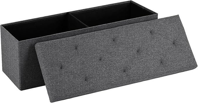 DUMOS 43in Storage Ottoman Bench, Storage Chest, End of Bed Foot Rest Stool with Padded Seat, Bedroom Bench for Living Room, Support 660lbs, Grey