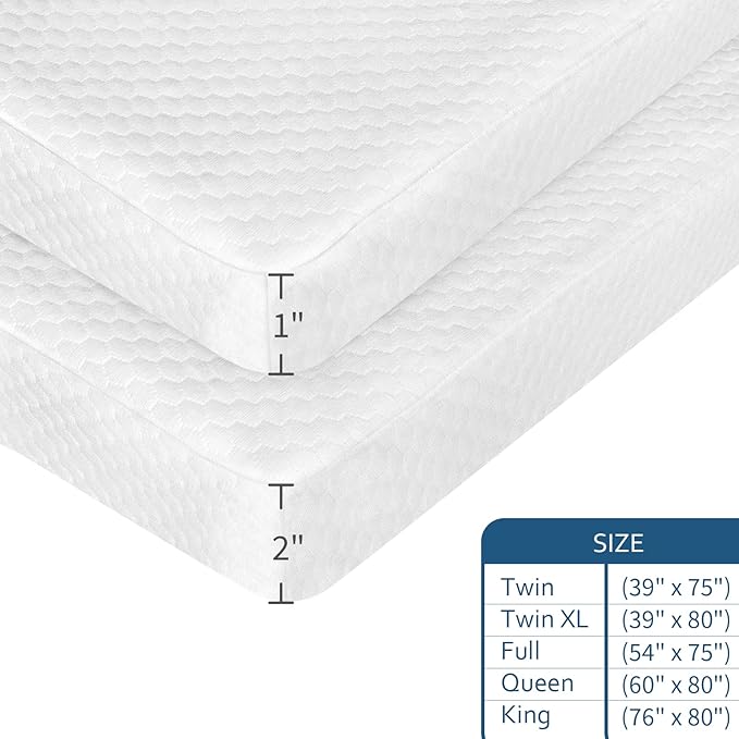 Mattress Topper Cover Full Size 1-2 Inch Memory Foam With Zipper, Viscose Made From Bamboo and 3D Mesh Backing, Removable With Straps