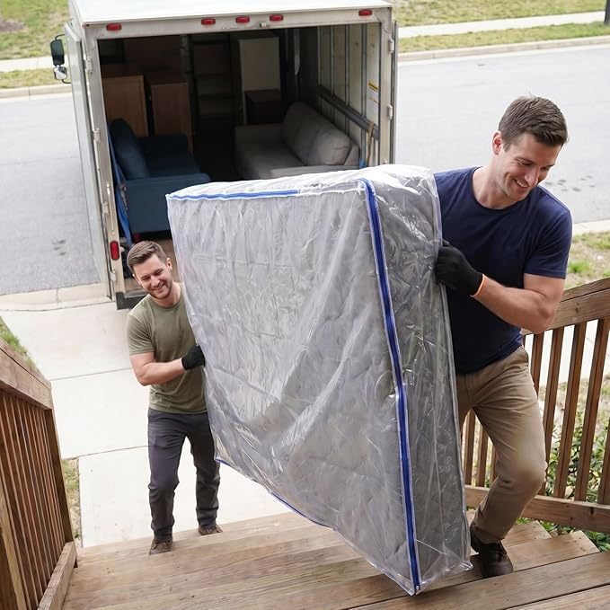 Plastic Mattress Bag for Moving (Queen), 3 Mil Extra Thick Mattress Cover Protector with Zipper, Clear Mattress Storage Bag for Bed, Waterproof & Reuseable Mattress Moving Supplies