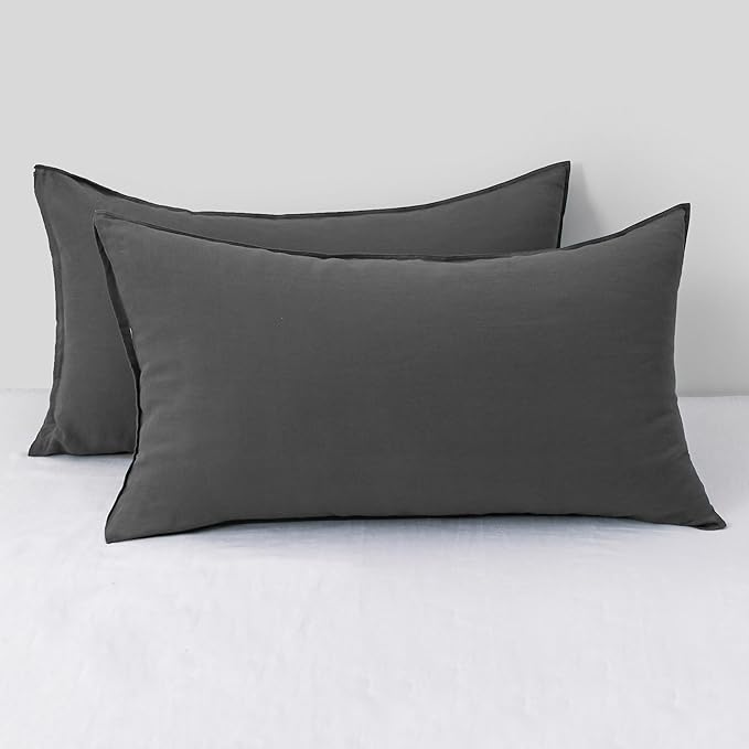 CHUFFED Linen Pillow Cases 2 Pack 100% Linen King Size Pillowcases, Breathable and Cooling Washed Pillow Shams with Zipper Closure, 20x36 Inches,Dark Grey