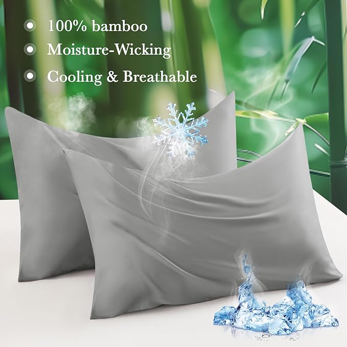 Curved Pillow Case King Size, Side Sleeper Pillow Cases Cover Cooling Rayon Derived from Bamboo with Zipper for hot Sleepers Hair and Skin, Breathable Silky Soft Pillowcase 1 Pack 20 * 36 Inches