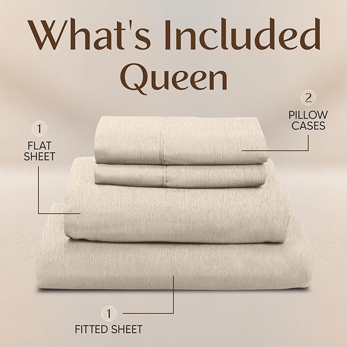 Utopia Bedding Queen Size Sheet Set – 4 Piece Bed Sheets, Soft and Breathable Microfiber, Includes 1 Fitted Sheet, 1 Flat Sheet and 2 Pillowcases – Oeko Tex (Heather Beige)