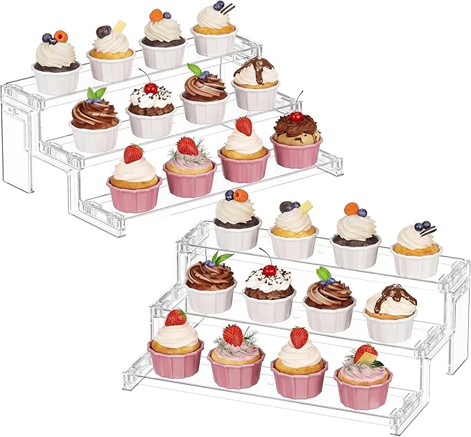Lifewit Cupcake Stand, Perfume Cologne Organizer, Tool-Free Assembly, Display Riser, Spice Rack, Figurine Holder, Makeup Storage, Room Decor, Party Decorations, Clear, 12″ 3 Tier, 2 Pcs
