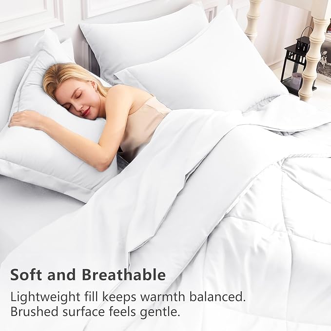CozyLux Full Size Comforter Sets White - 7 Pieces Bed in a Bag Full, Luxury Soft Bed Set for All Seasons, Bedding Set with Down Alternative Comforter, Sheets, Pillowcases & Shams