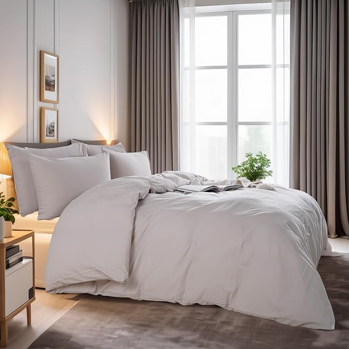 NEXHOME PRO Duvet Cover King Size, 100% Washed Cotton Orgnic Linen Like Textured Breathable Durable Comfy, 3 PCs Home Bedding Set