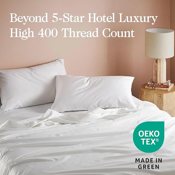 100% Egyptian Cotton Percale Sheets Full Size - Genuine Luxurious 400 Thread Count - Naturally Crisp, Breathable, Skin-Friendly & Cooling - Softer After Each Wash - Oeko-TEX Certified Giza