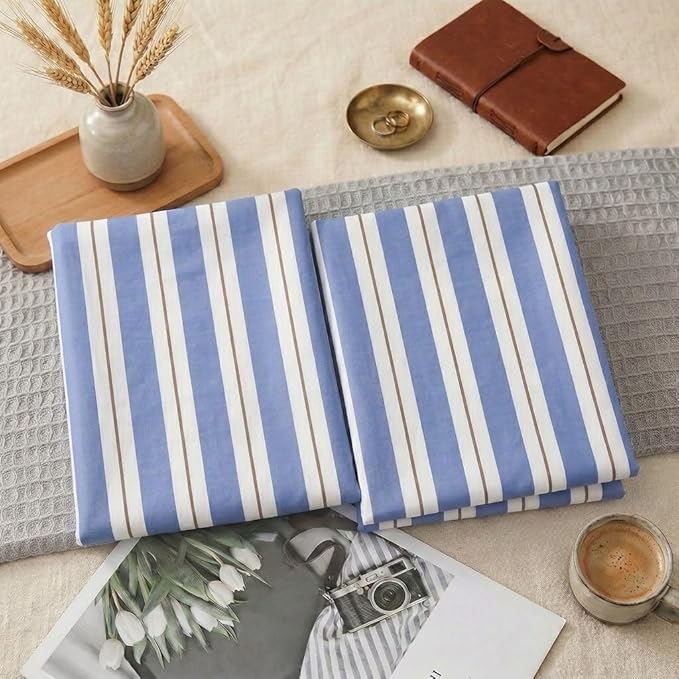 Merryword Blue and White Striped Pillowcases, King Size Pillowcases, 100% Cotton Pillow Cases, Soft Breathable Wide Stripes Pillow Covers, Set of 2