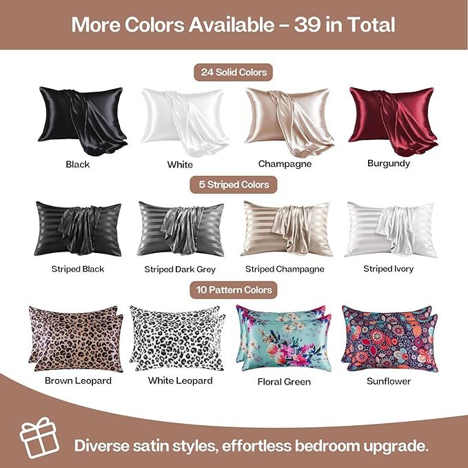 MR&HM Satin Pillowcase for Hair and Skin, Silk Satin Pillowcase 2 Pack, King Size Pillow Cases Set of 2, Silky Pillow Cover with Envelope Closure (20x36, Mocha Mousse)