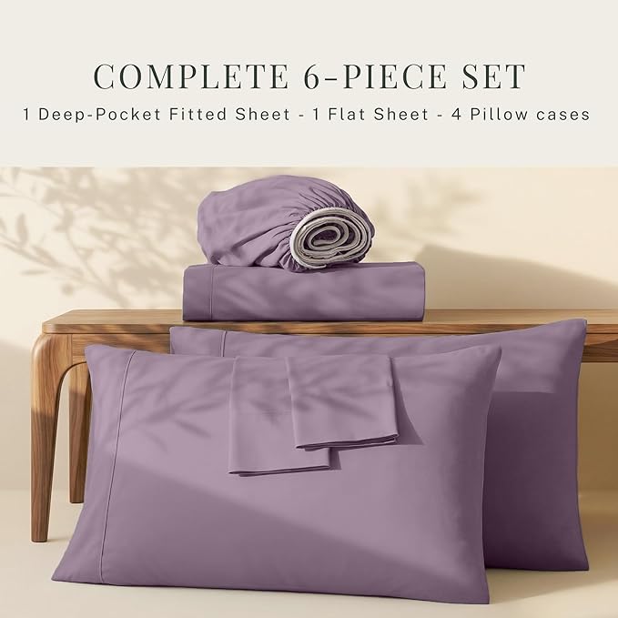 Hearth & Harbor Bed Sheets, Luxury Soft 6 Piece Bed Sheet Set Extra Deep Pocket Fitted Sheets Fits Mattress up to 21", Double Brushed Bedding Sheets & Pillowcases,