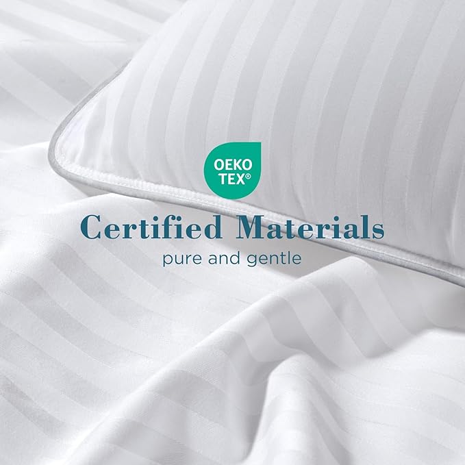 viewstar Bed Pillows King Sizes Set of 2, Hotel Quality Cooling Down Alternative Gusseted Pillows for Side, Back, or Stomach Sleepers, Striped White