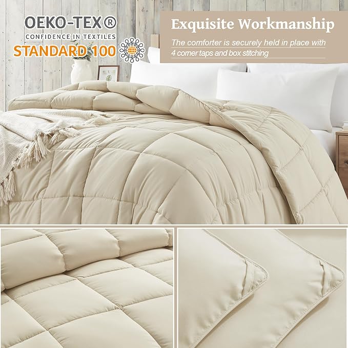 Homelike Moment California King Comforter - Beige Duvet Insert Down Alternative Bed Comforter, Lightweight Bedding Comforters Cal King Size Quilted Soft All Season Reversible Beige