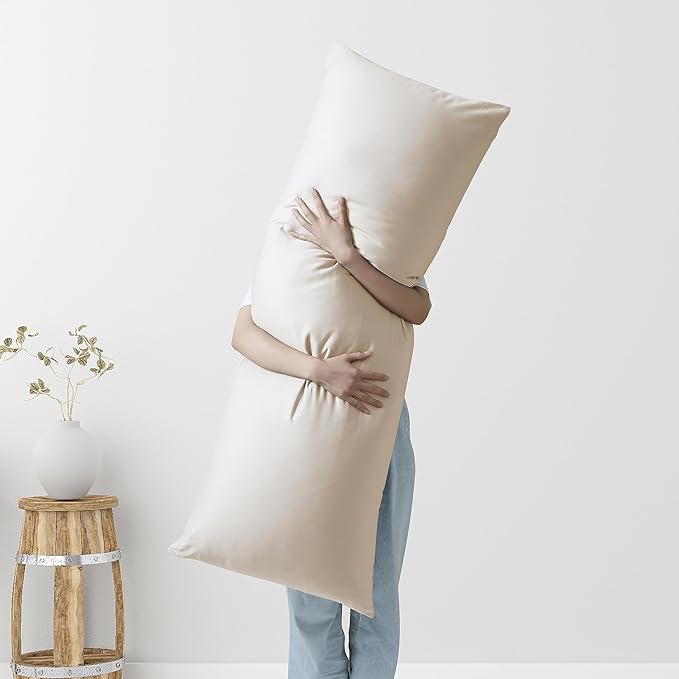 Body Pillow Cover Long Pillow Case,100% Egyptian Cotton Bed Pillow Protector with Zipper,400 Thread Count Cooling Full Body Pillowcase for Adults 20x54 Inches (1 Pack, Light Beige)