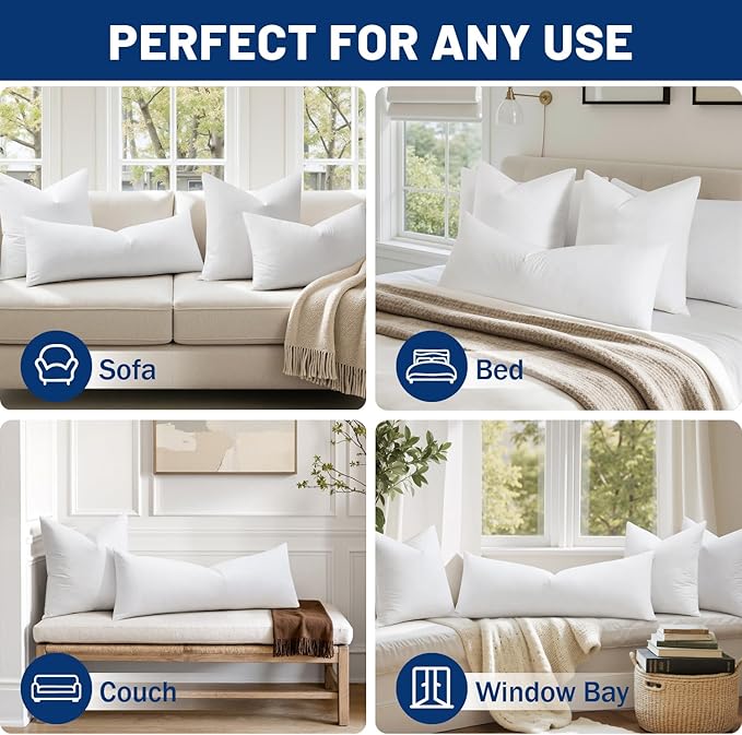 MIULEE 14x22 Inch Down Feather Pillow Insert,Fluffy and Comfy Throw Pillow with Cotton Fabric for Bed Couch and Sofa