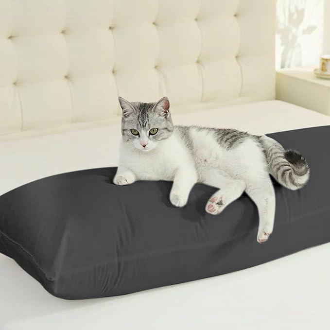 SHOUREN Cotton Body Pillow Insert - Cooling Breathable Full Body Pillow for Side Sleeper - Soft Long Bed Pillow for Adults - 20 x 54 inch-Black