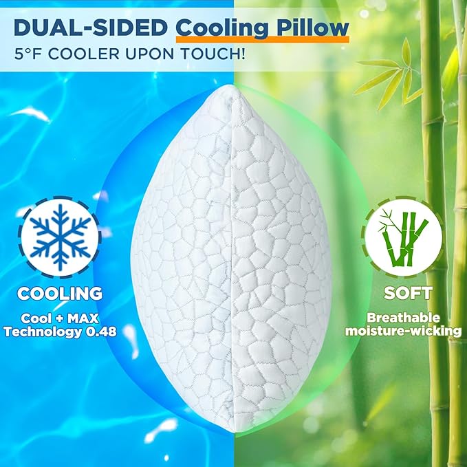 SUPA MODERN Cooling Pillow Standard Size 1 Pack, CertiPUR-US Shredded Memory Foam Pillows, Cool Bed Pillows for Hot Sleepers, Adjustable Firm Pillow for Side,Back,Stomach Sleepers, Better Sleep