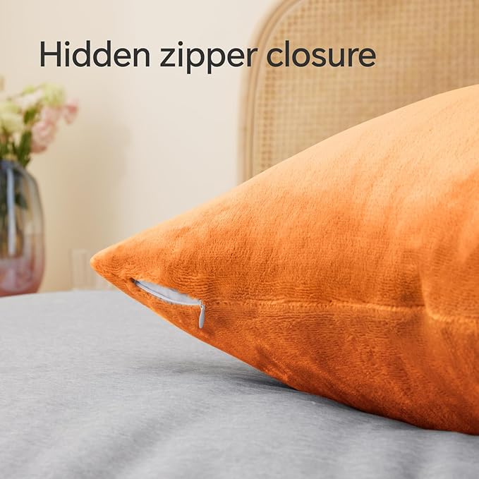 BEDELITE Flannel King Size Pillow Cases Set of 2, Super Soft Fleece Pillowcases with Zipper for Bedroom, Sofa, Couch,Luxury Cozy Fuzzy Velvet Pillow Shams for All Seasons(20x36 Inches,Burnt Orange)