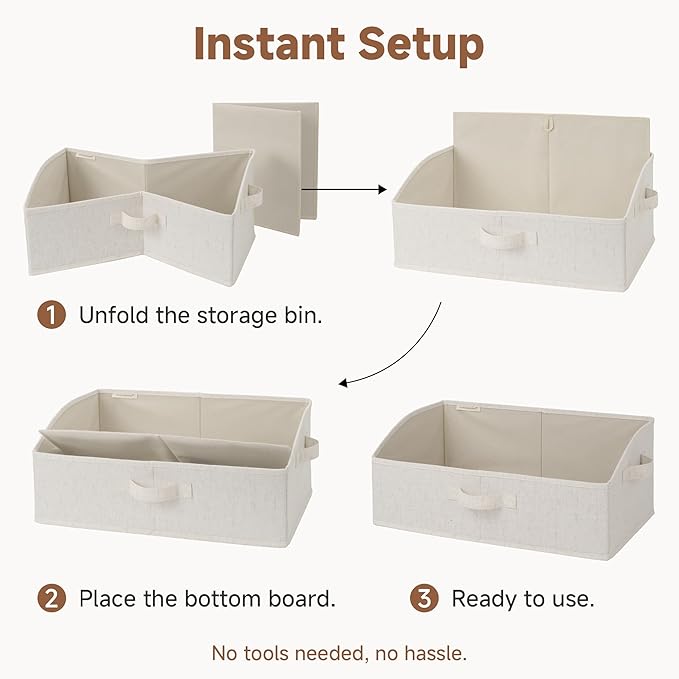 StorageWorks Trapezoid Storage Bins, Closet Organizers and Storage, Fabric Clothes Closet Bins, Shelf Baskets, Clothing, Toys, Towels, Large, Beige(Cotton-linen), 3-Pack