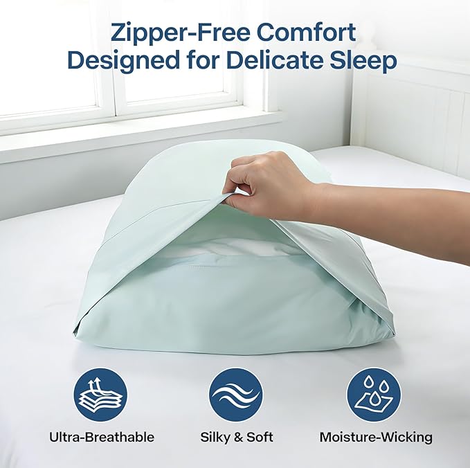 Premium Cooling Pillowcases Queen Size Set of 2 for Hot Sleeper & Night Sweats Beauty Sleep Reduces Wrinkles & Frizz Softer Than Silk Pillow Cover Oeko-TEX Certified Mint Green Breathable