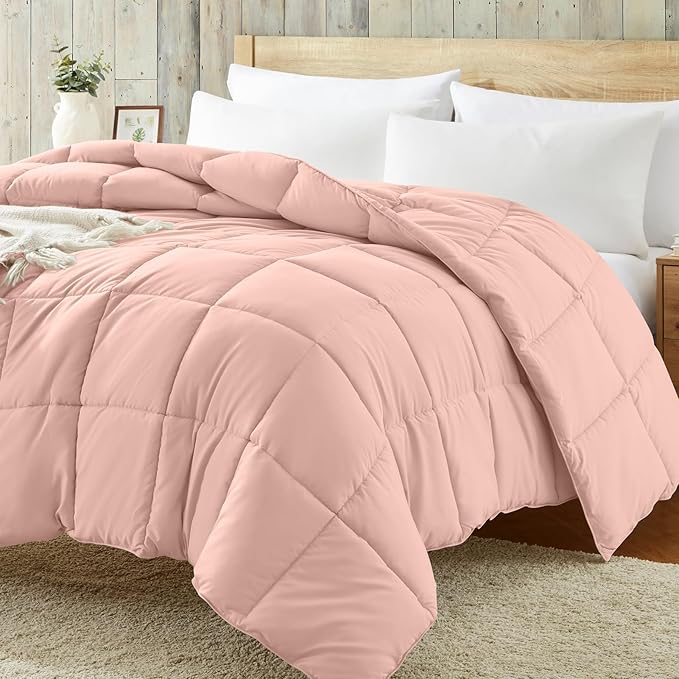 Homelike Moment Twin Comforter Duvet Insert - Pink Down Alternative Bed Comforter Twin Size, Lightweight Bedding Comforters Quilted All Season All Season Solid Pink