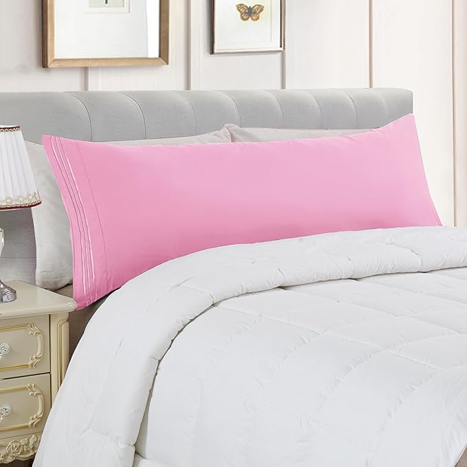 Elegant Comfort Luxury Ultra-Soft 1-Piece Body Pillowcase - 1500 Premium Hotel Quality Microfiber Double Brushed - Wrinkle Resistant, Body Pillowcase Size, Light Pink