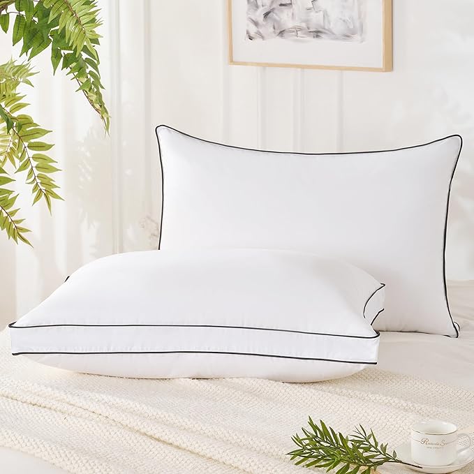Feather Down Pillows King Size Set of 2, Hotel Collection Bed Pillows 2 Pack, Medium Firm Pillow for Side, Back or Stomach Sleepers, Downproof, Gusset Design 20x36 in.