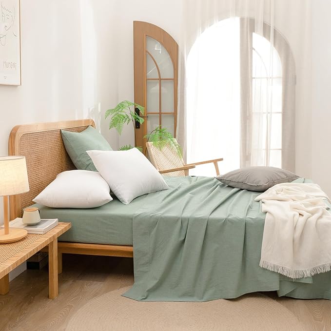 BESTOUCH 100% Washed Cotton Pillowcase for Hair and Skin Linen Feel Soft Comfortable Breathable 2 Set Pillow Case with Envelope Closure Solid Bright White King 20x36 Inches