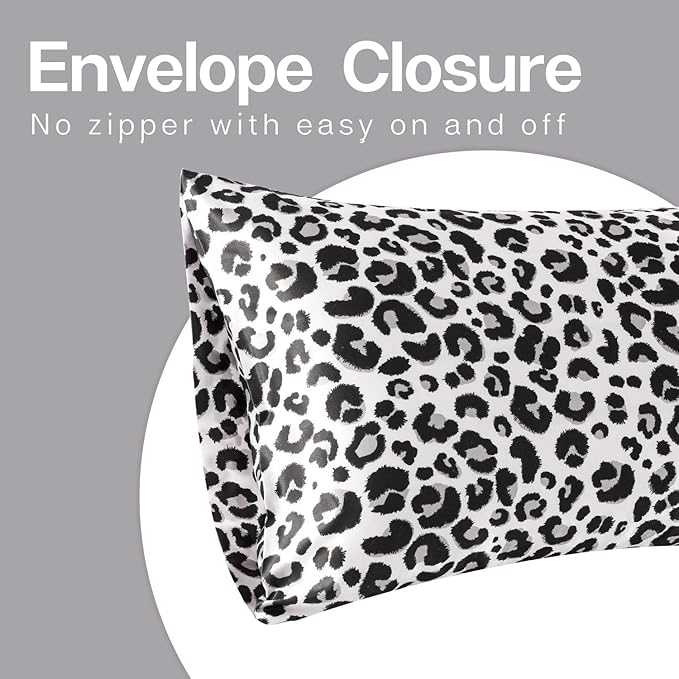 MR&HM Satin Pillowcase for Hair and Skin, Silk Satin Pillowcase 2 Pack, Standard Size Pillow Cases Set of 2, Silky Pillow Cover with Envelope Closure (20x26, White Leopard)