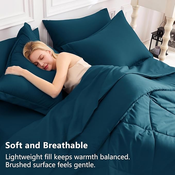 CozyLux Oversized King Comforter Set Lyons Blue - 7 Pieces Bed in a Bag Comforter Set with Sheets, Luxury Soft Bed Set, Bedding Set with Down Alternative Comforter, Sheets, Pillowcases & Shams