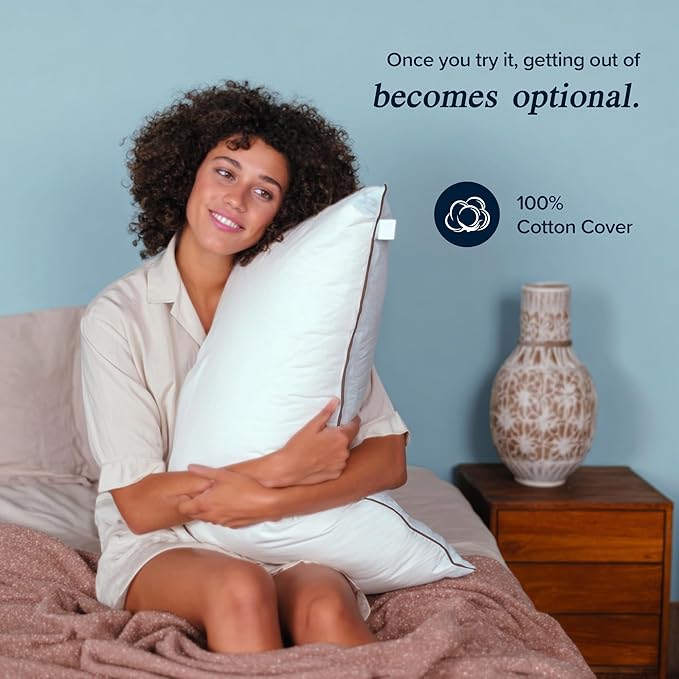 puredown® Made in USA Goose Feather Down Pillows, Queen Size Set of 2, 100% Cotton Cover, Bed Feather Pillows for Sleepering