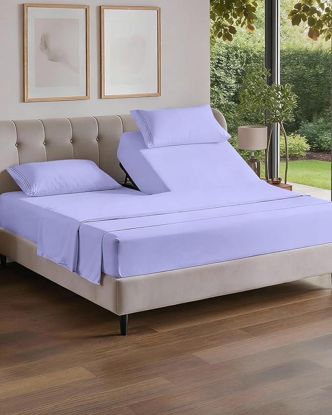 Flex Top Split Head King 4 Piece Sheet Set - Soft, Breathable & Cooling Bed Sheets Set - Hotel Luxury Bedding for Women & Men with Deep Pockets - Wrinkle Free & Fade Resistant - Oeko-Tex - Lavender