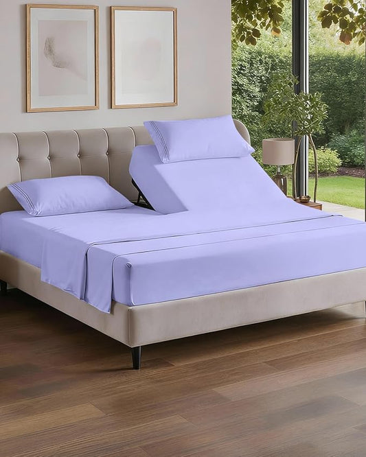 Flex Top Split Head King 4 Piece Sheet Set - Soft, Breathable & Cooling Bed Sheets Set - Hotel Luxury Bedding for Women & Men with Deep Pockets - Wrinkle Free & Fade Resistant - Oeko-Tex - Lavender