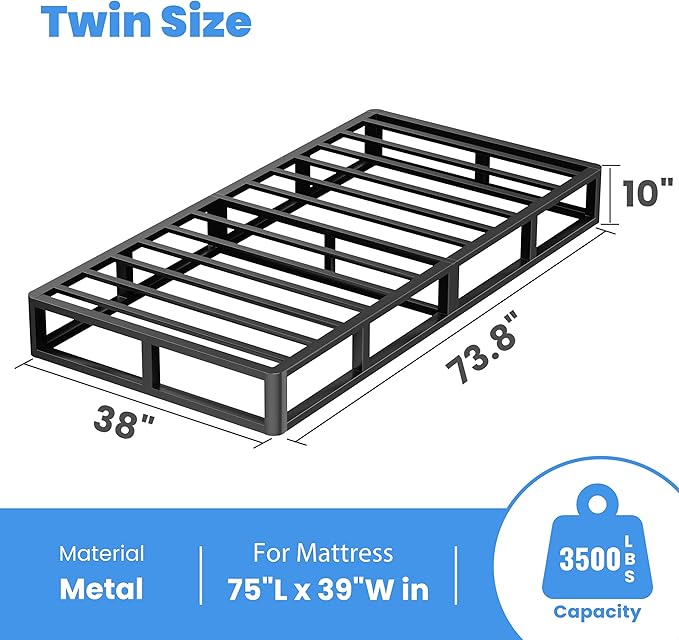 ROIL 10 Inch Twin Box Spring, Heavy Duty Metal Box Spring Mattress Foundation with Fabric Cover, 3500lbs Max Weight Capacity, Easy Assembly, Noise Free, Non-Slip