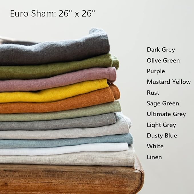 Simple&Opulence 100% Washed Linen Euro Shams 26'' x 26'' Pack of 2, Basic Style Solid Color Natural Flax Farmhouse Decorative Square Throw Pillow Covers for Bed Couch Sofa - Rust