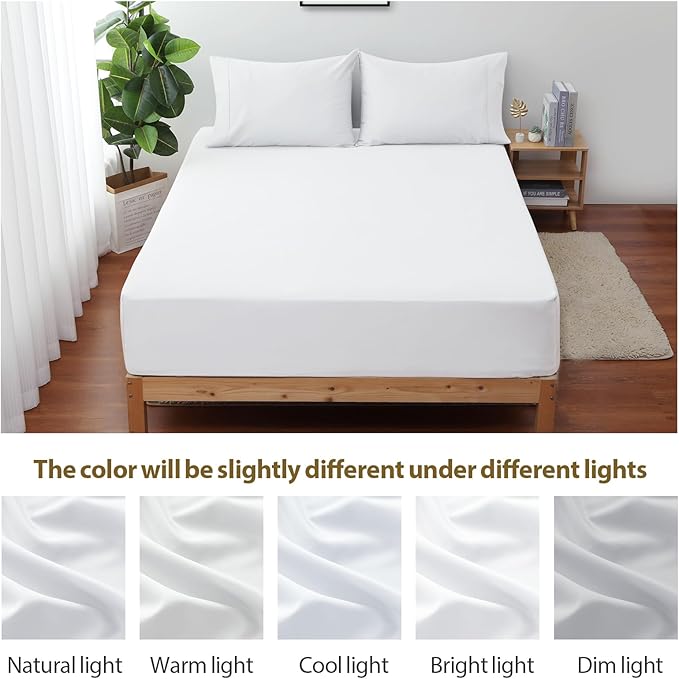 2-Pack Pure Cotton Fitted Sheet Full Size, 600 Thread Count 16" Deep Pocket Egyptian Cotton Fitted Sheet (2pcs, Full, White)