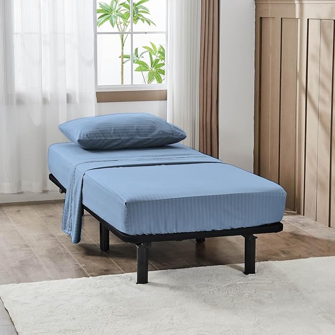 Kingnex 30x75x9 Striped 3 Piece RV Bunk Sheets Set for Narrow Twin Bed Soft Brushed 1800 Microfiber Bedding Set Includes 1 Cot Size Fitted Sheet 1 Flat Sheet 1 Pillowcase Cot Blue