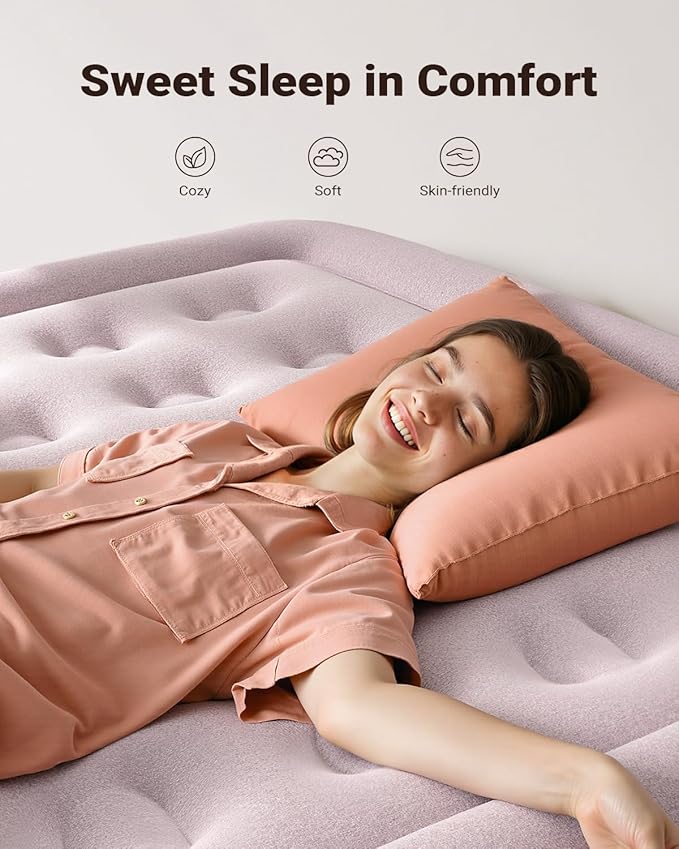 iDOO Air Mattress Queen with Built in Pump, Blow up Mattress, 18 Raised Inflatable Mattress for Home Camping and Guest Bed, Upgraded Comfort Surface Air Bed Queen Size, Colchones Inflables, Pink