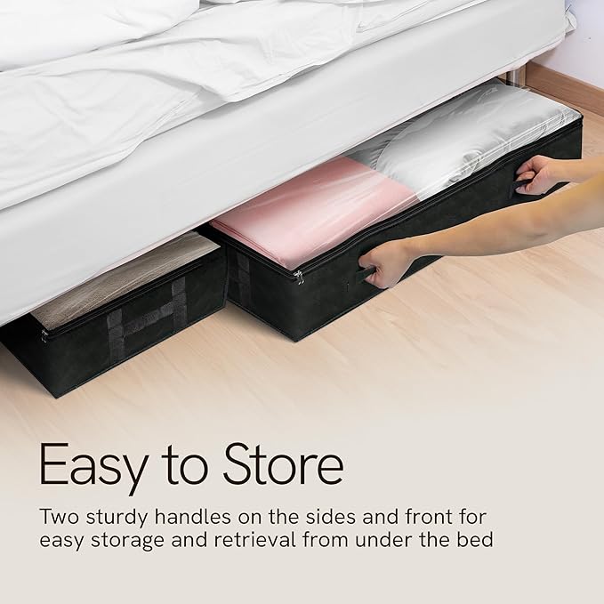 Reli. 90L Under Bed Storage Containers (4 Pack) | Closet Organizer with Clear Window | Underbed Storage Bins for Towels, Sweaters, Linens | Large Organizer for Closet (Black)