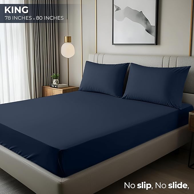 Utopia Bedding King Fitted Sheet - Bottom Sheet - Deep Pocket - Soft Microfiber - Shrinkage and Fade Resistant - Easy Care -1 Fitted Sheet Only (Navy)