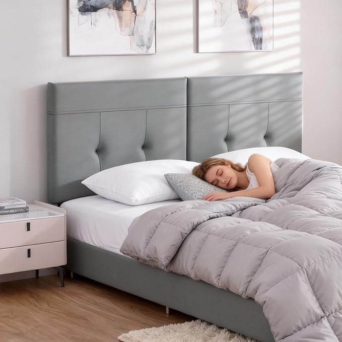 Queen Headboard Only with Adjustable Metal Legs, Faux Leather Upholstered Headboard Queen Size, Modern Stylish Headboard with Sunken Dot Design, Sturdy Bed Headboard for Bedroom, Gray