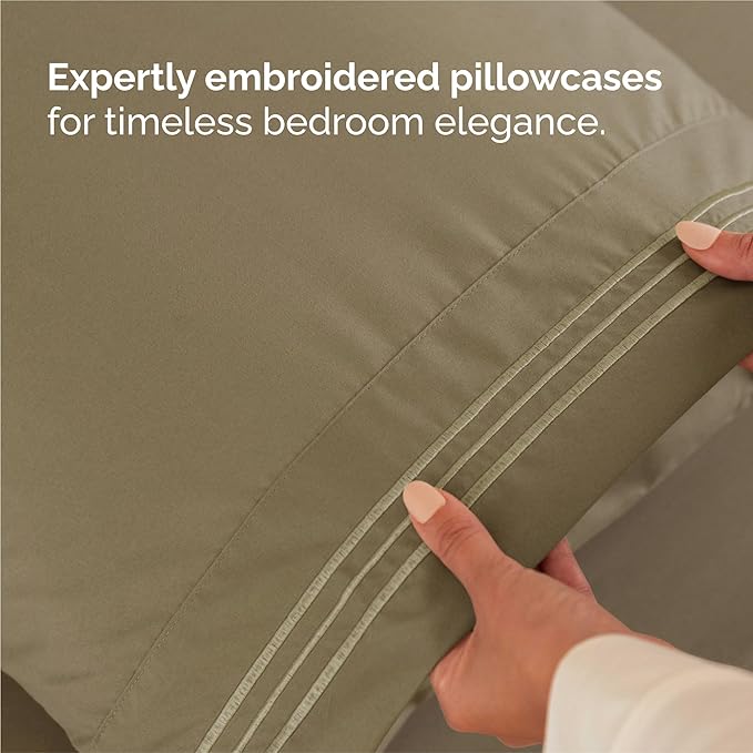 Split King Size 5 Piece Sheet Set - Comfy Breathable & Cooling Sheets - Hotel Luxury Bed Sheets for Women & Men - Deep Pockets, Easy-Fit, Soft and Wrinkle Free Sheets - Khaki Oeko-Tex Bed Sheet Set